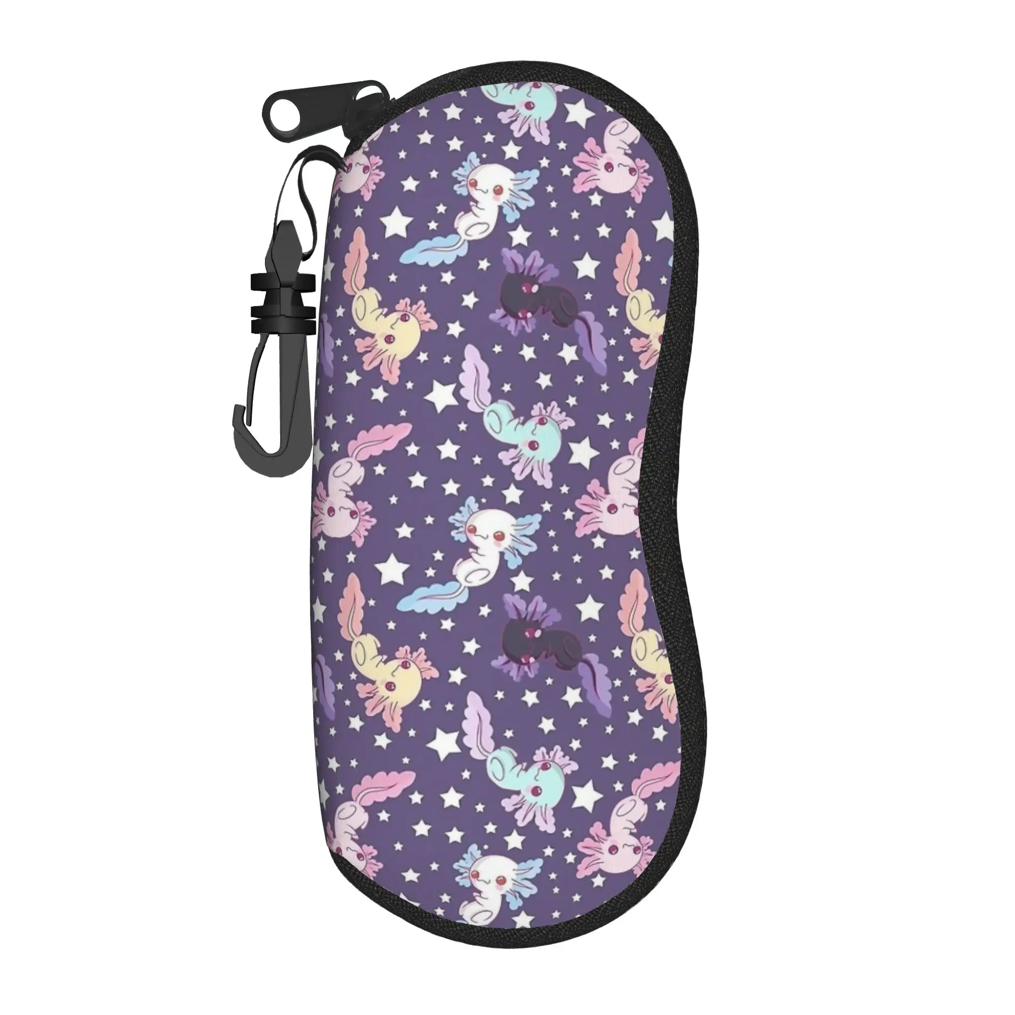 Kawaii Axolotl Mexican Salamander  Glasses Case Printing Zipper Lilac Kawaii Reading Box Anti-Pressure Eye Contacts Case