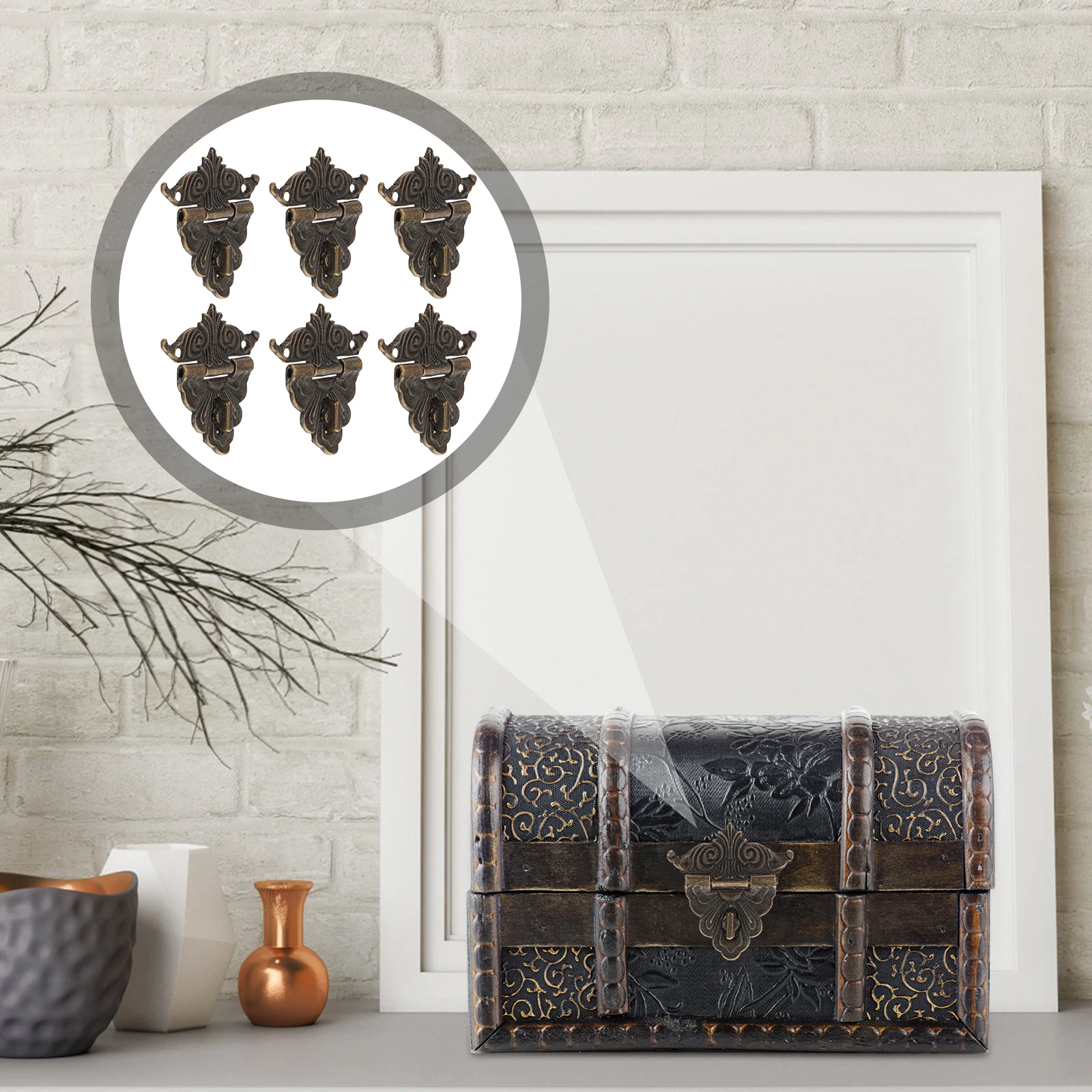 

6Pcs Vintage Box Latch Zinc Alloy Clasp for Wood Case Jewelry Box Decorative Hasp Closure Fixtures Set