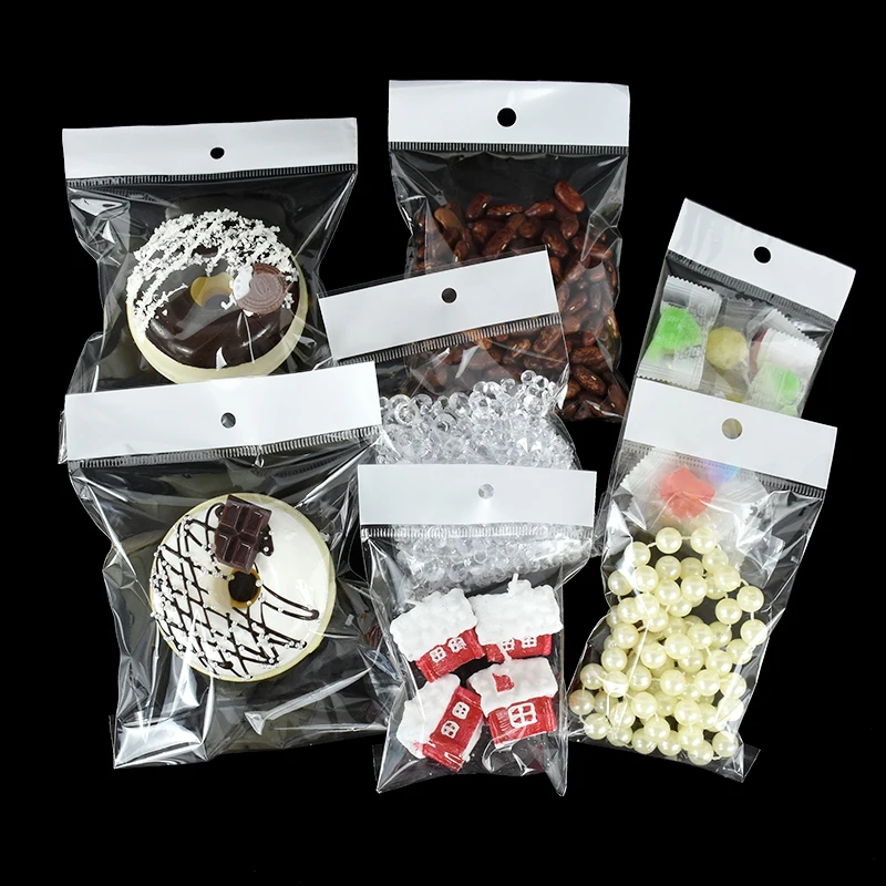 100pcs Transparent Self Sealing OPP Plastic Bags For Pen Jewelry Resealable Gift Biscuit Packaging Cellophane Bag With Hang Hole