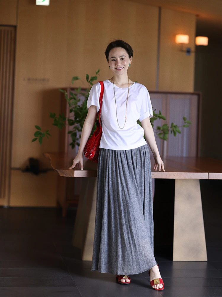 

Ultra-Fine Woolen WinnieTang80s2 Water-Soluble Ultra-Thin Knitted Long Skirt High Waist A-Line Ci Commute Casual Sle