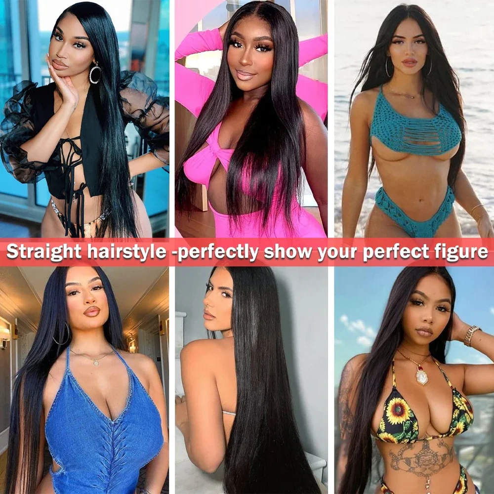 Business Long Straight Layered Wigs 13X4 Lace Frontal Free Part Synthetic Hair Wig with Baby Hair For Women 32inch Black Colored images - 6