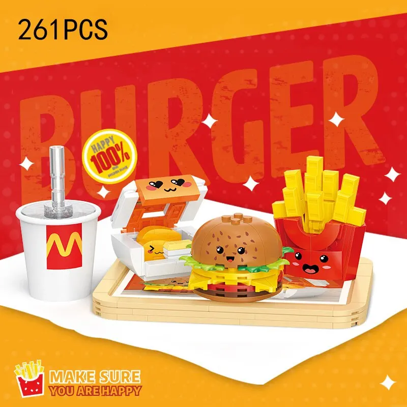 261PCS Hamburger Building Blocks French Fries Fried Chicken Coke Model Bricks Cartoon Fast Food Toys Set Children Creative Gifts