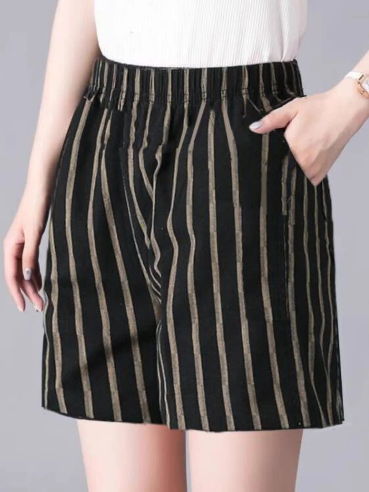 شورت صيفي كاجوال من القطن والكتان واسع الساقين ورفيع للنساء، خصر مرتفع، طول قصير، جيب، متعدد الاستخدامات، للارتداء الداخلي وا... #4