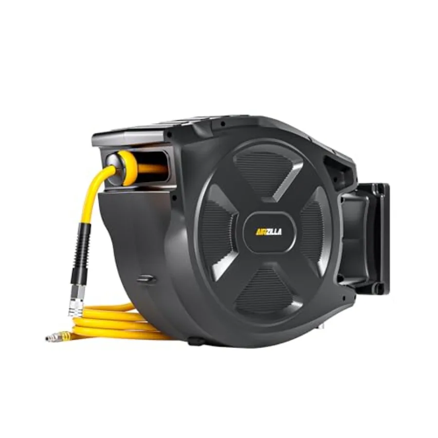 

Retractable Air Hose Reel, 3/8" x 80Ft Flex Hybrid Air Hose Max 300PSI Kink-resistant Air Compror Hose Reel Auto Rewind with 6F