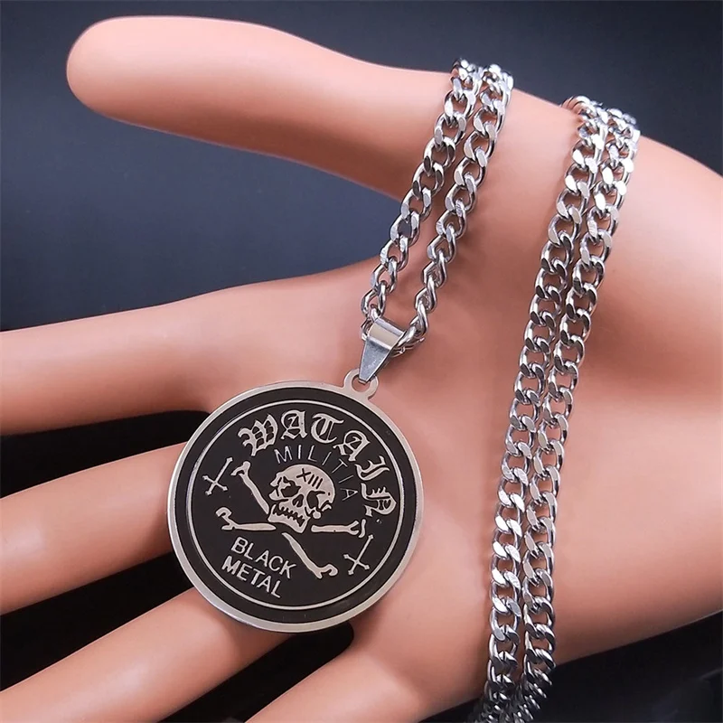 Rock Music Heavy Metal Skull Necklace Women Men Stainless Steel Silver Color Militia Necklaces Jewelry collares hombre NXS06