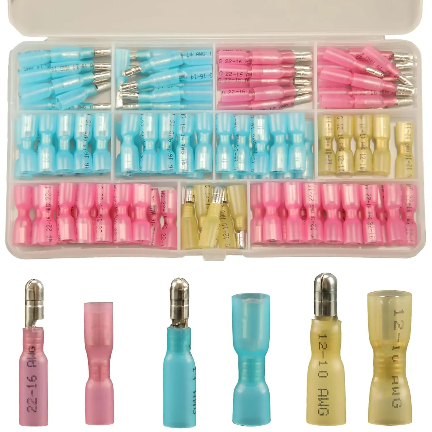 130pcs Heat Shrink Bullet Wire Connectors Kit, Waterproof Crimp Terminals for Marine and Automotive Use