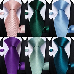 Men's Ties Solid Pink Blue Green Purple Wedding Party Accessories Groom Necktie Handkerchief Cufflinks Gift for Husband