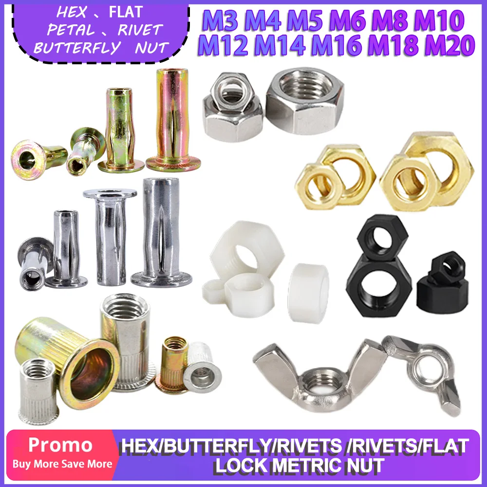Hexagon/Butterfly Metric Nuts Petal Shape Metal Rivet Flat Head Molly Lock Jack Nuts Rivets Expansion Rivet Insert Nut Fasteners