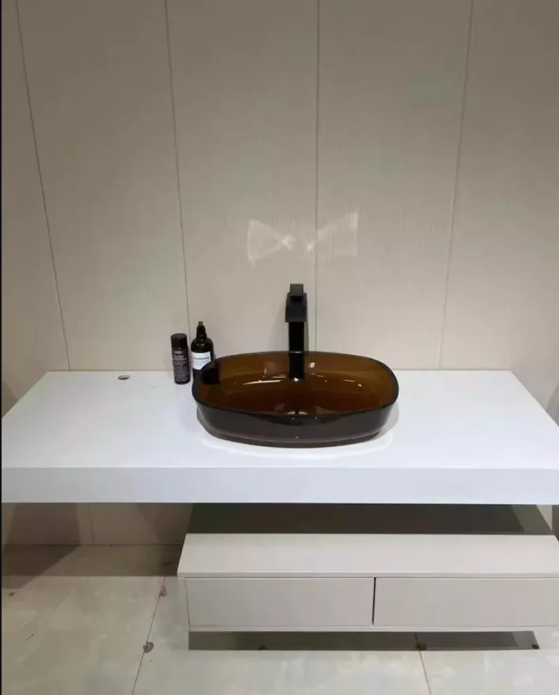 

Light luxury style colored glass washbasin, exquisite and beautiful transparent countertop basin, art decor washbasin YX565GD