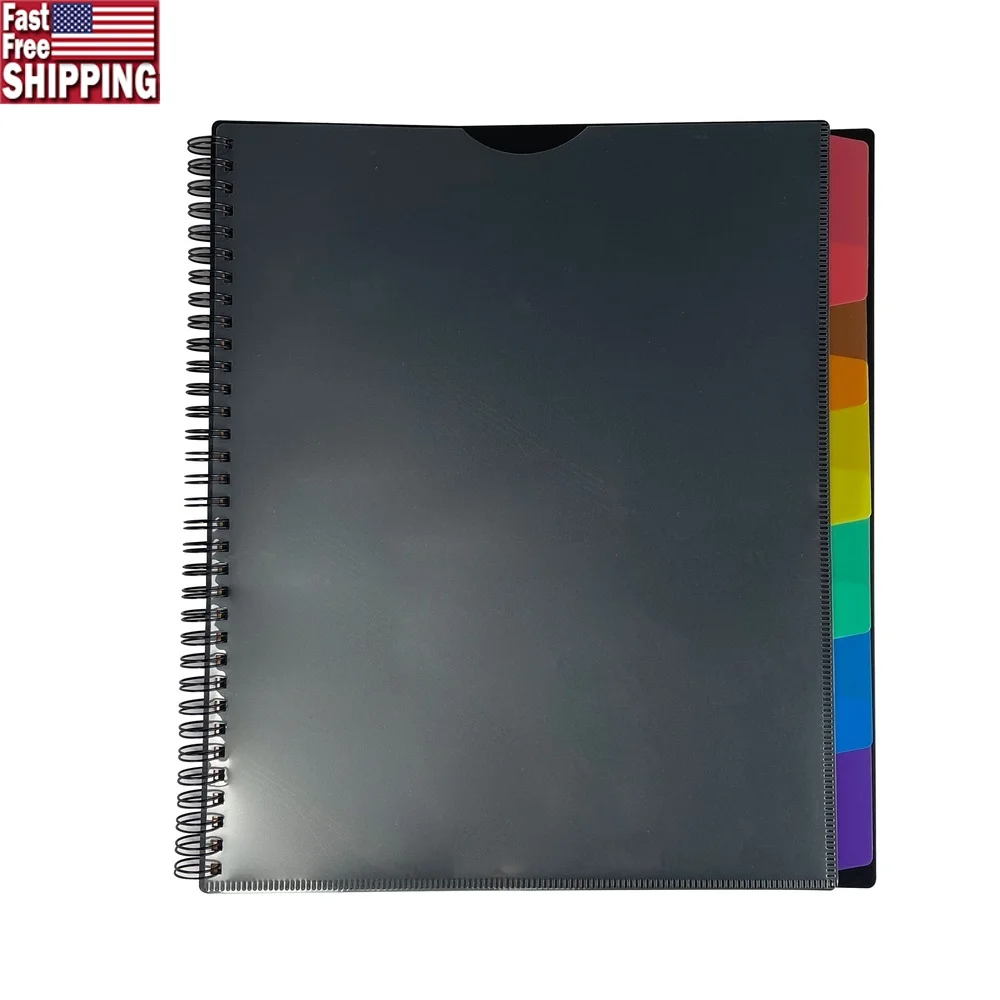 

12-карманный спиральный органайзер из полиэстера, черные папки для файлов, высота изделия в сборе, 11,4 дюйма