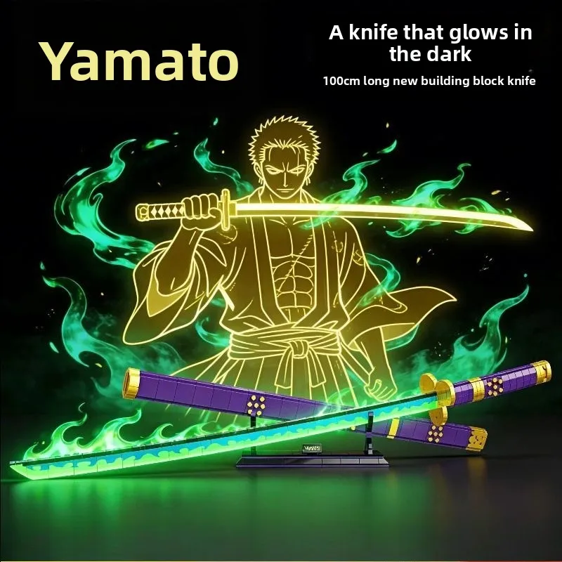 

100cm Luminous Version Enma Sword Model Assembly Roronoa Zoro Three-Blade Assassin Katana Building Blocks Toy Ornament