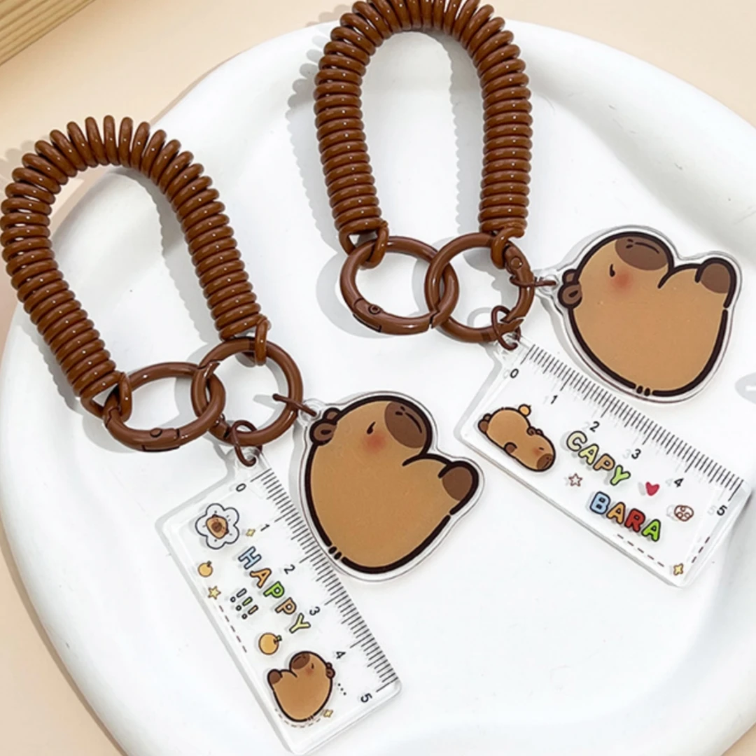 Capybara Ruler 5cm Spring Keychain Bag Pendant Mini Measure Ruler Portable Measuring Tool Key Chain Students Stationery Supplies