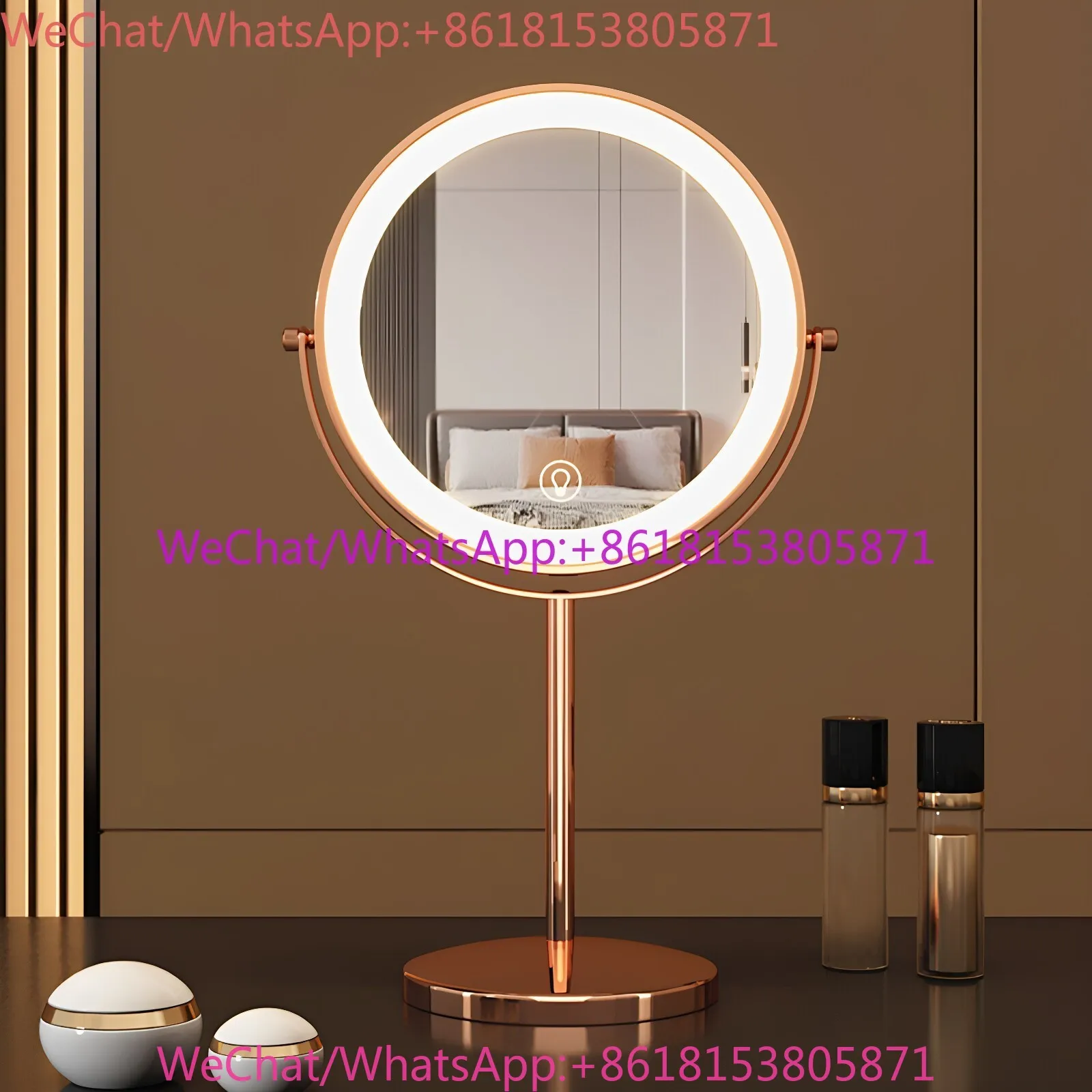 Large LED cosmetic mirror can be lifted, rechargeable and retractable double-sided mirror with lamp desktop