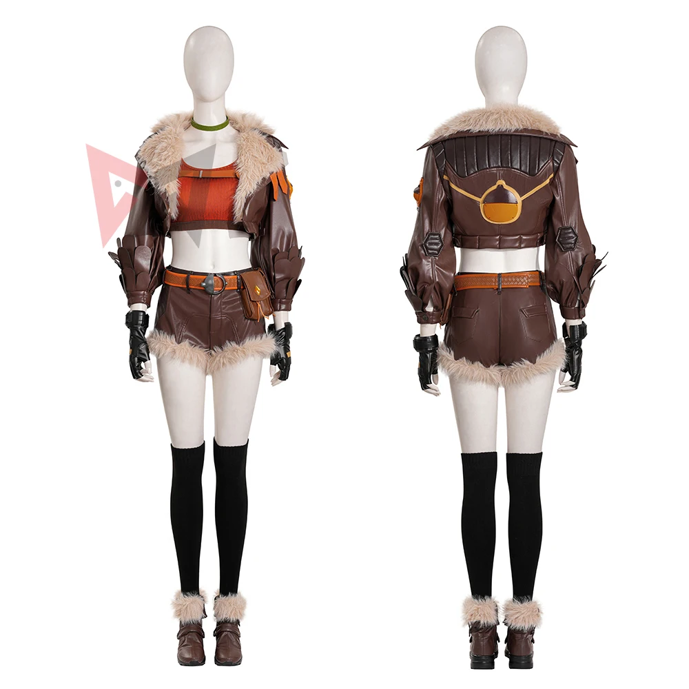 

Новый костюм для косплея с белкой для девочек, топы, шорты, пальто, кожаная куртка, перчатки, обувь на выбор, зеленый комплект Doreen Allene, индивидуальный заказ