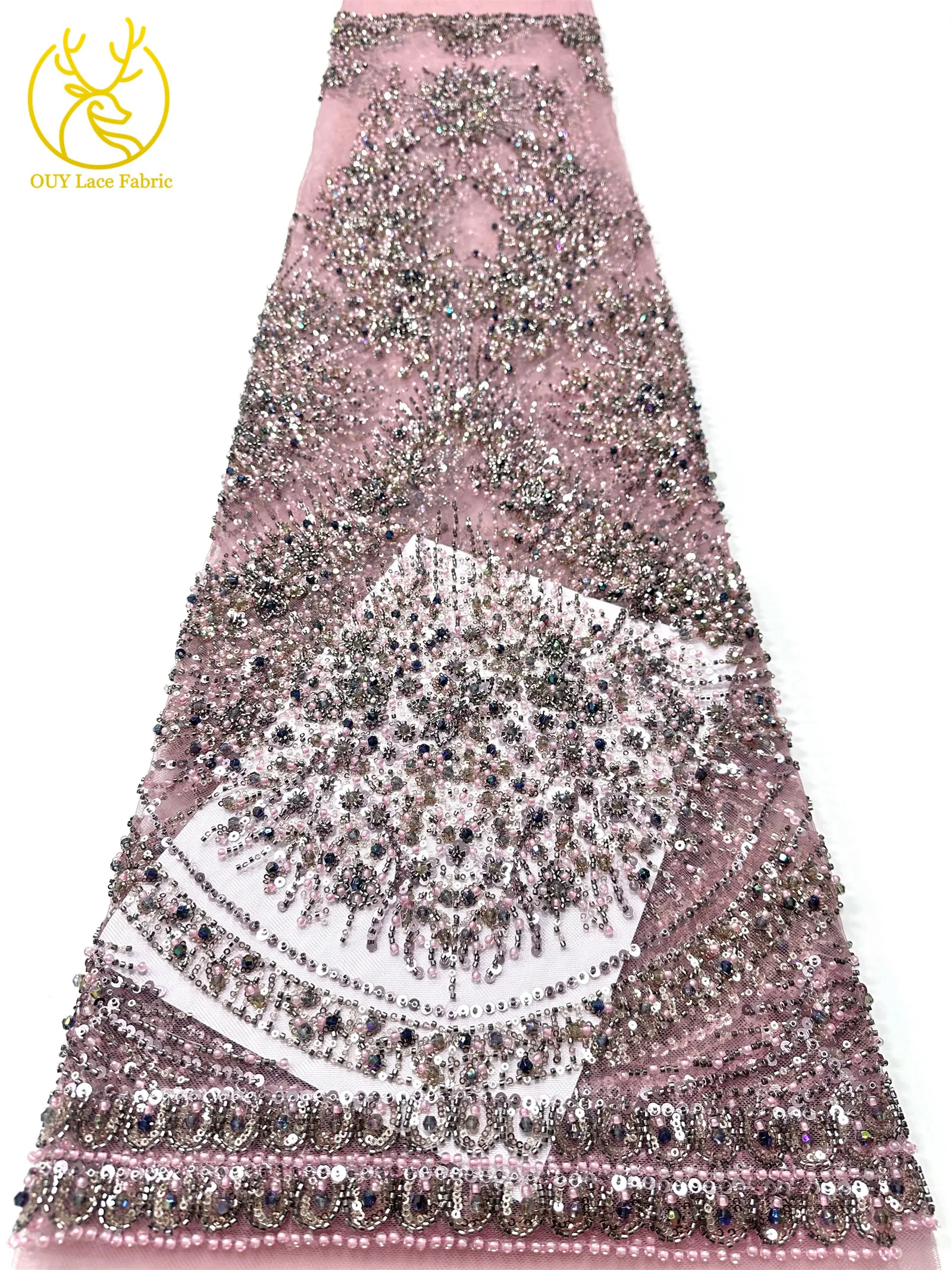 Eleganter und wunderschöner afrikanischer Perlen-Spitzenstoff 2026 Hochwertiger französischer Pailletten-Spitzenstoff für Damen-Abendkleider – Detail 19