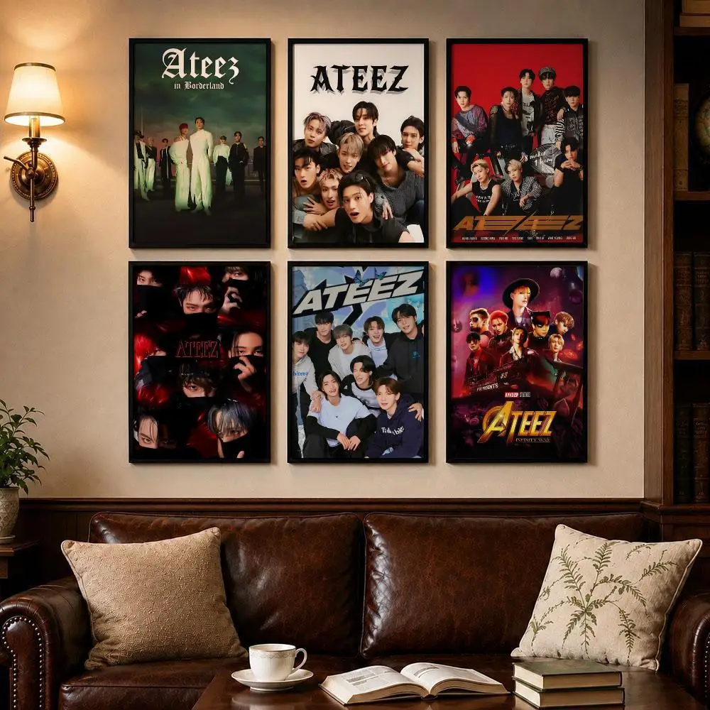 Max Band A-ATEEZS Poster Self-adhesive Art Poster Decoracion Painting Wall Art White Kraft Paper Home Decor