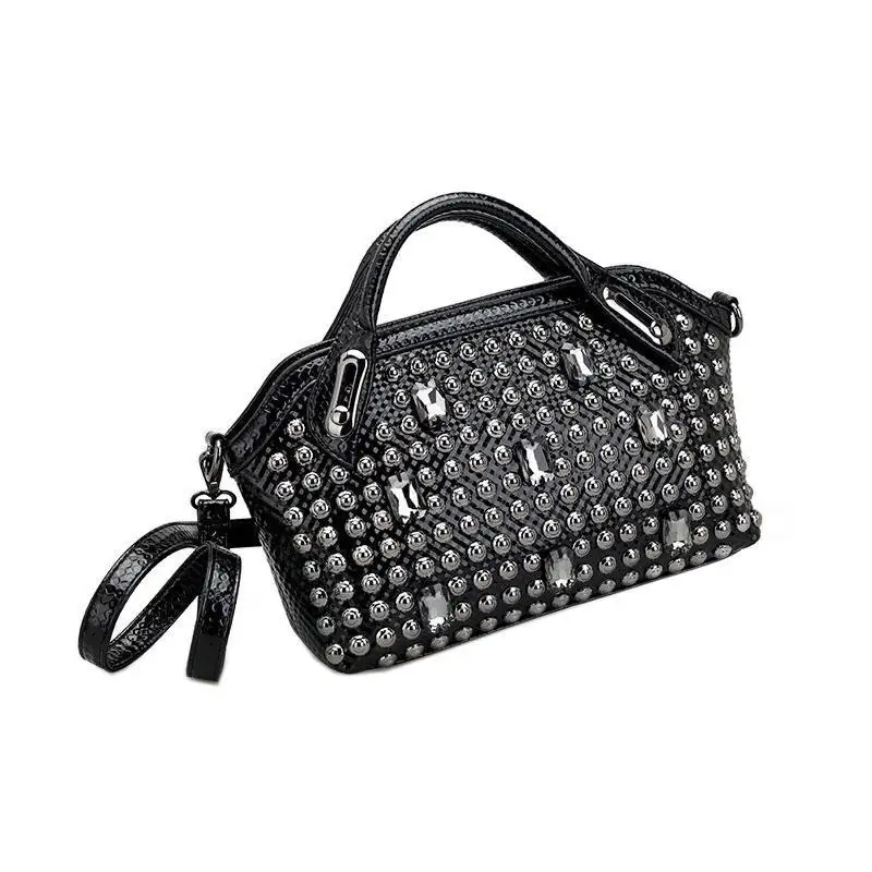Europe And The United States Fashion Diamond-encrusted Shell Handbag Personalized Metal Heavy Rivets Shoulder Crossbody Bag Tide