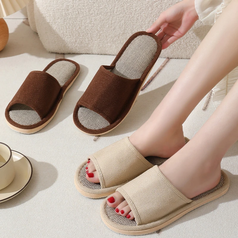 New Cotton Linen Slippers for Women Men Unisex House Shoes Indoor Outdoor Soft Sole Travel Walking Sandals Spring Autumn Couple
