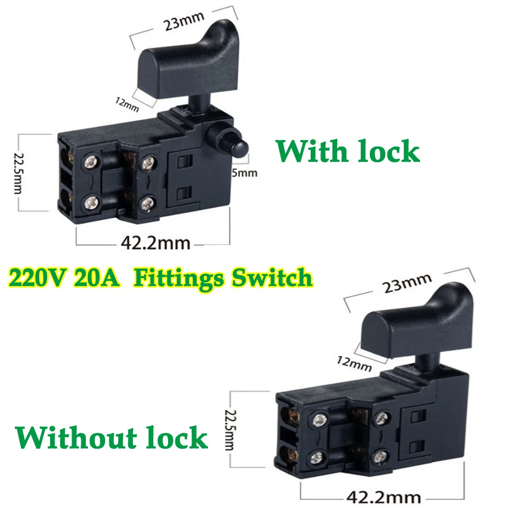 

1PCS 220V 20A Black Lock On Power Tool Electric Drill Trigger Switch Electric Tool Fittings Switch