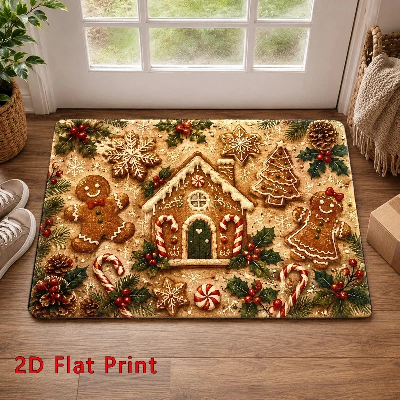 Puppy Kitten Winter Hat Home Sweet Home Dark Wood Grain Snowflake Pinecone Print Non Slip Carpet For Pet Entryway Decor