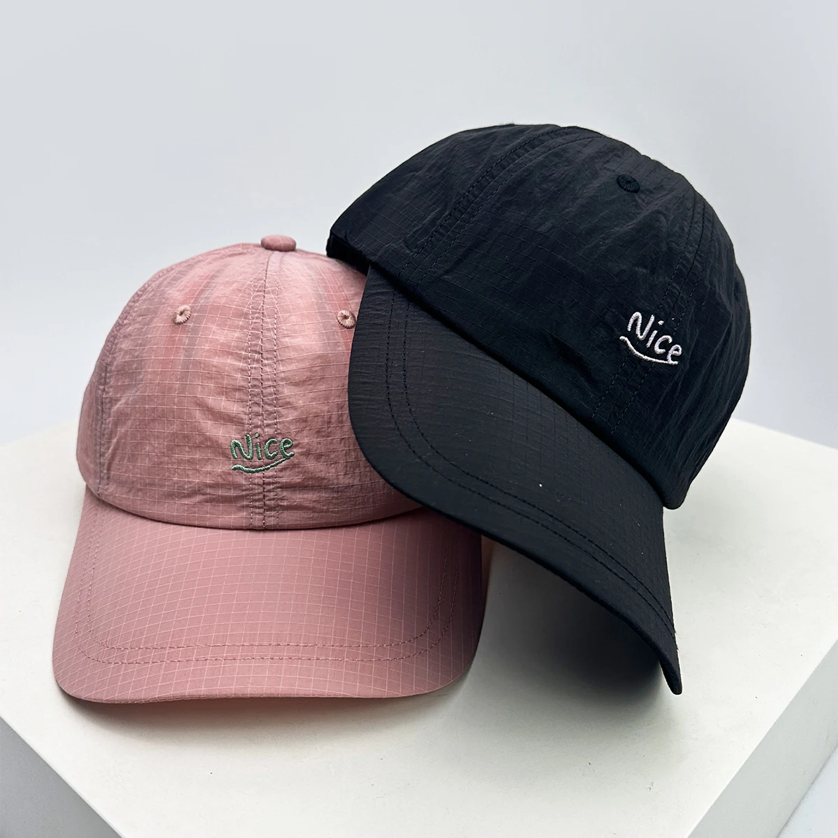 New Unisex Embroidered Nice Letters Simple Baseball Hats Breathable Quick Drying Sunshade Peaked Caps Versatile Small Lattice 2