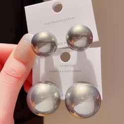 Grey bread pearl earrings studs half round high bright pearl beads female light luxury high-grade sense of temperament earrings