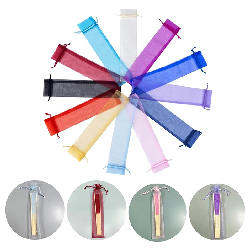 20pcs Folding Hand Fan Pouch Drawstring Organza Bags Folding Fan Pocket Bag For Outdoor Wedding Party Favor Gift Bags