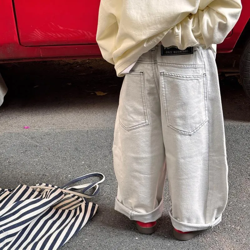 

Spring New Korean Boys' Versatile Bright Line Wide Leg Pants Loose Water Washed Jeans Children's Pants