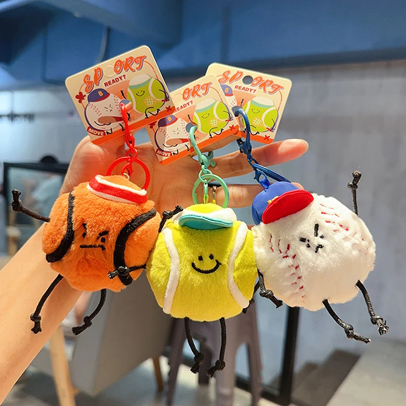 Keychain Creative Cute Ball Sports Plush Doll Keychain Men's And Women's Bag Small Pendant Cartoon Couple Backpack Car Pendant