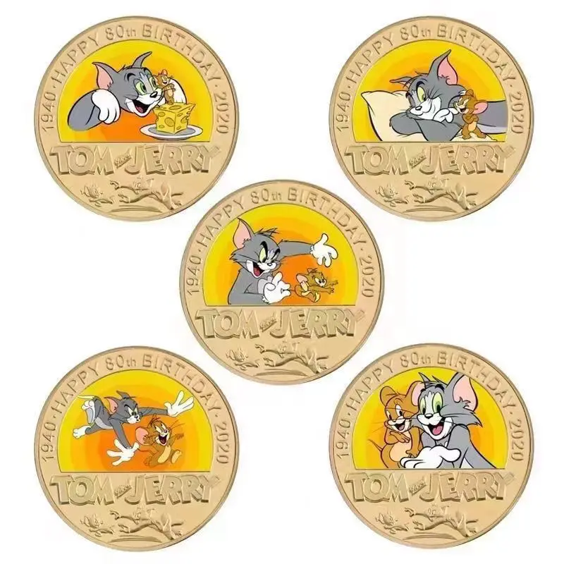 Tom and Jerry animation peripheral figures cartoon cute commemorative coins creative metal gold collection friends holiday gifts