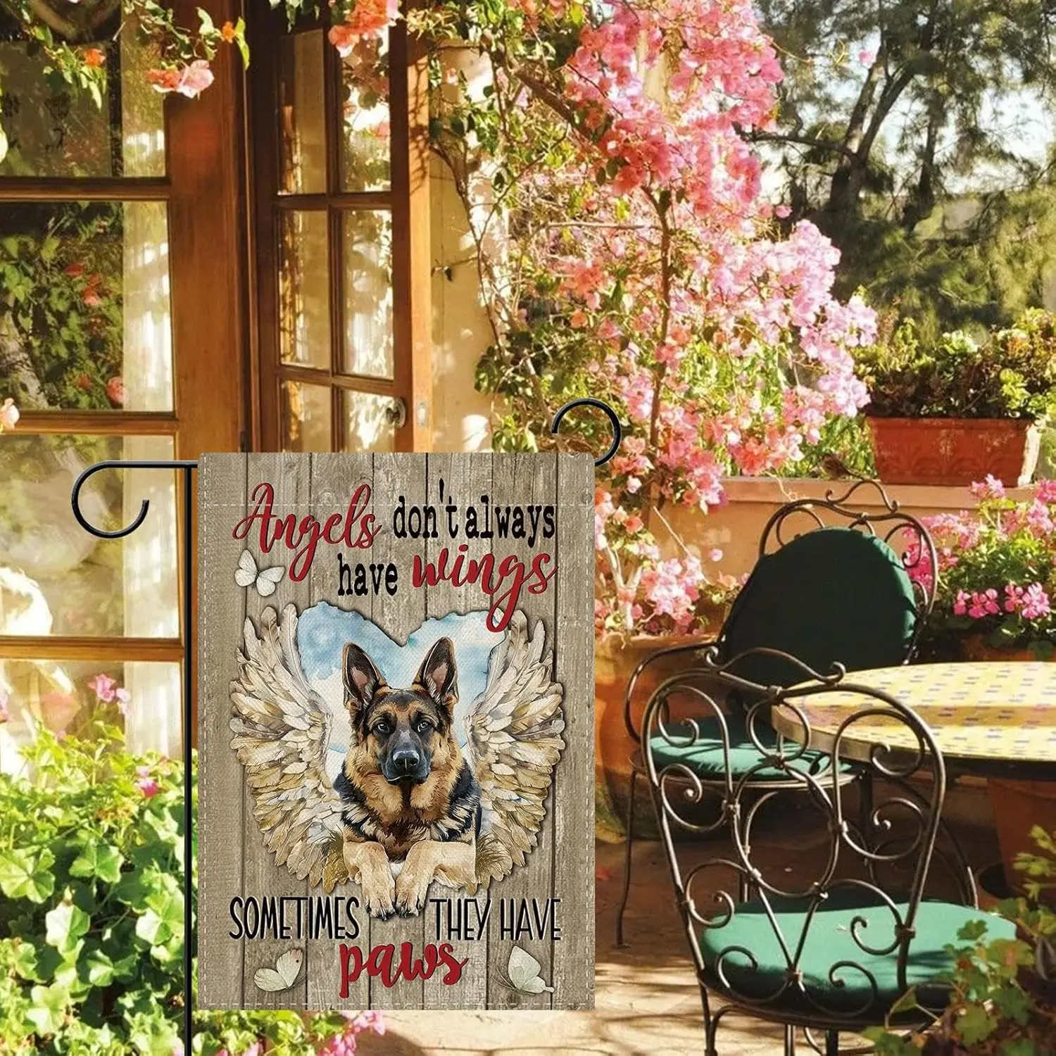 Dyrenson Memorial German Shepherd Dog Garden Flag, Angels Don't Always Have Wings Cemetery Yard Outside Home Decoration  ZZM