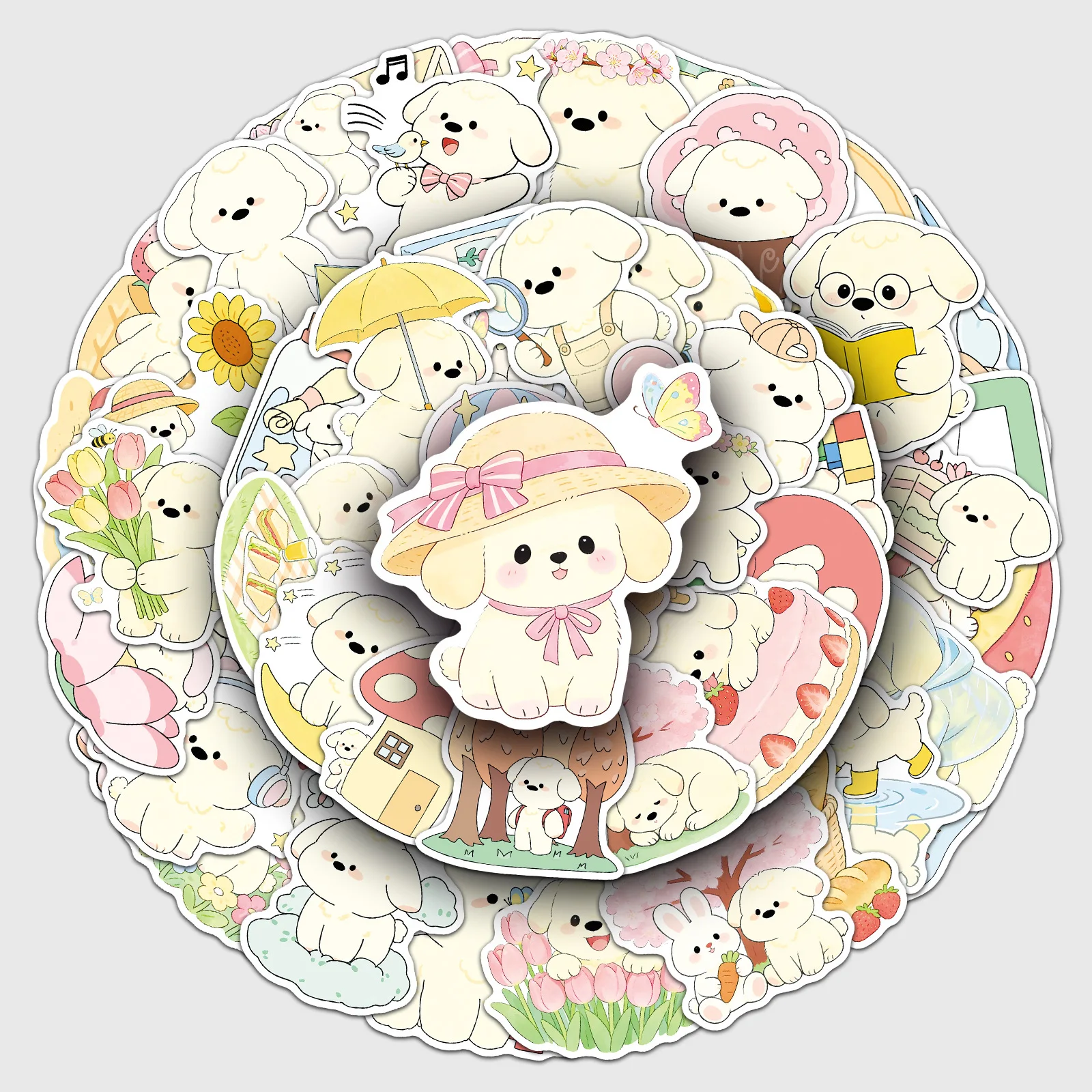 

52 Original Spring Dog Stickers for Girls' Hearts, Cute Pets, Fresh Cartoon Animals, Waterproof Decoration, Mobile Phone Stickers