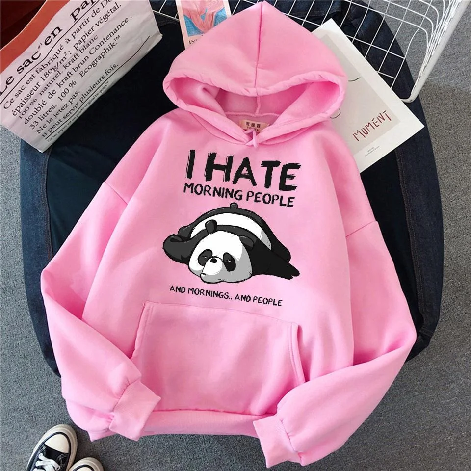 Panda I Hate Morning People Hoodie Fashion Printing Women\'s Casual Pullover Hoodies Winter Autumn Sweatshirt Teenager Hoodie