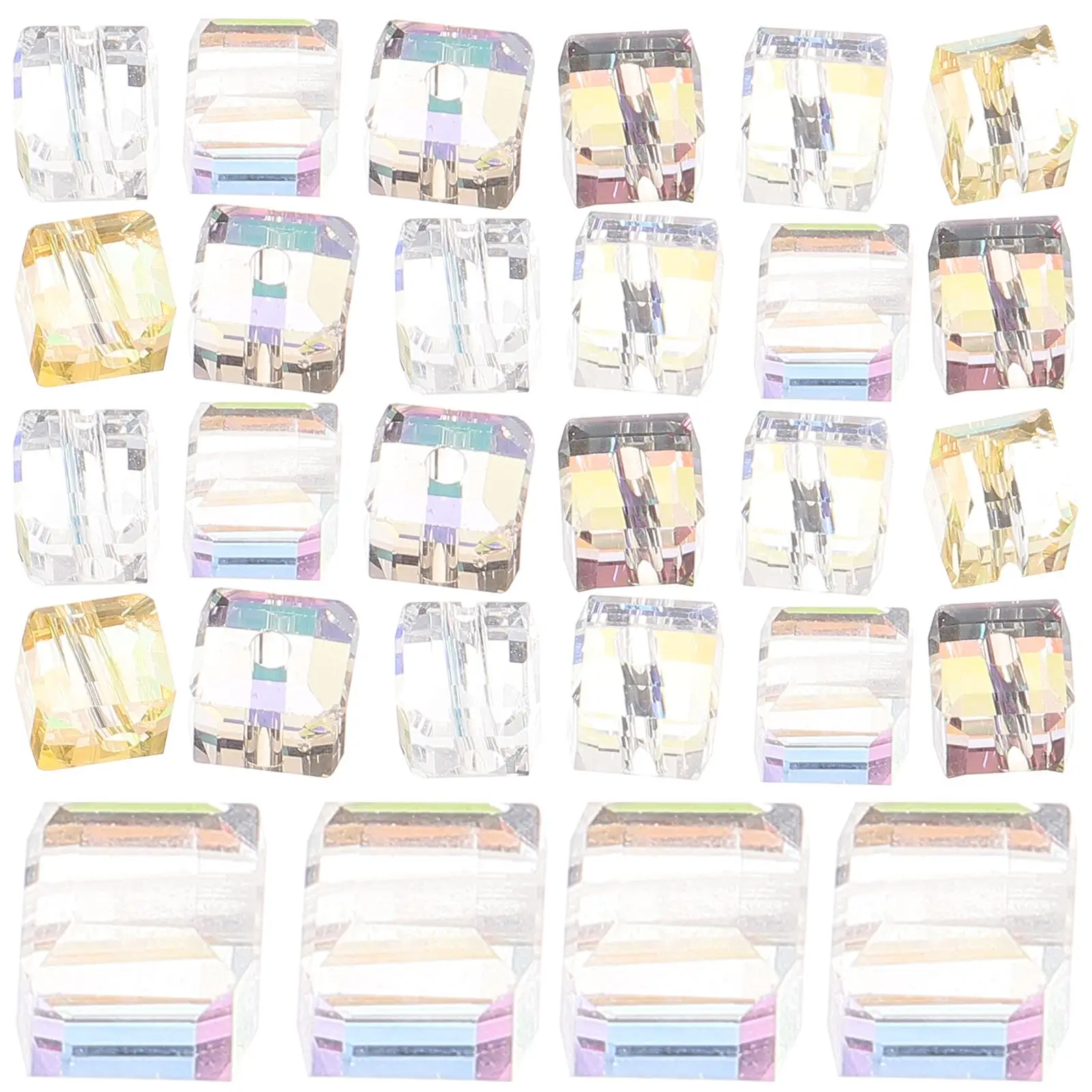 100 Pcs Cube Crystal Glass Beads 6mm DIY Accessories Necklace Bracelet Making Clear Square Jewelry Crafts Mixed Color