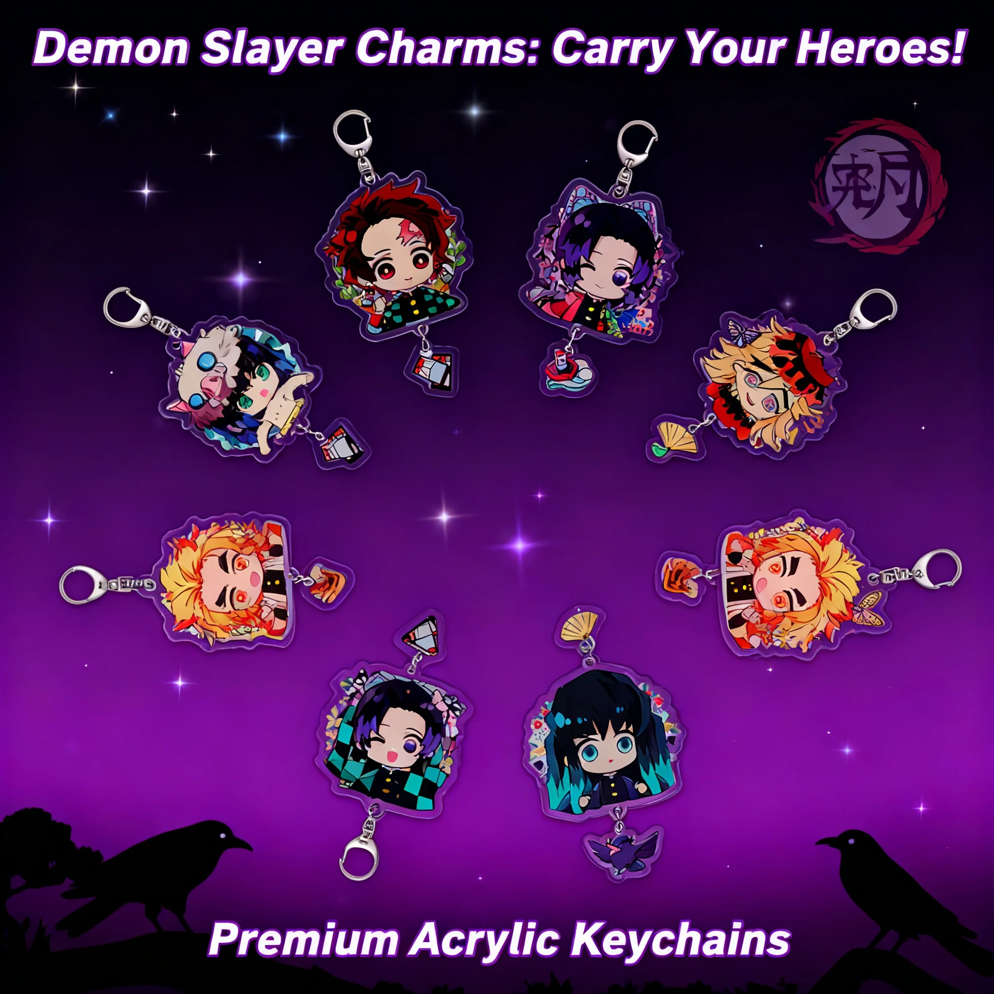 

Брелок Demon Slayer: Акриловый шарм для рюкзака с Танджиро Камадо, Незуко, Зеницу Агацумой. Аниме-аксессуары для фанатов.