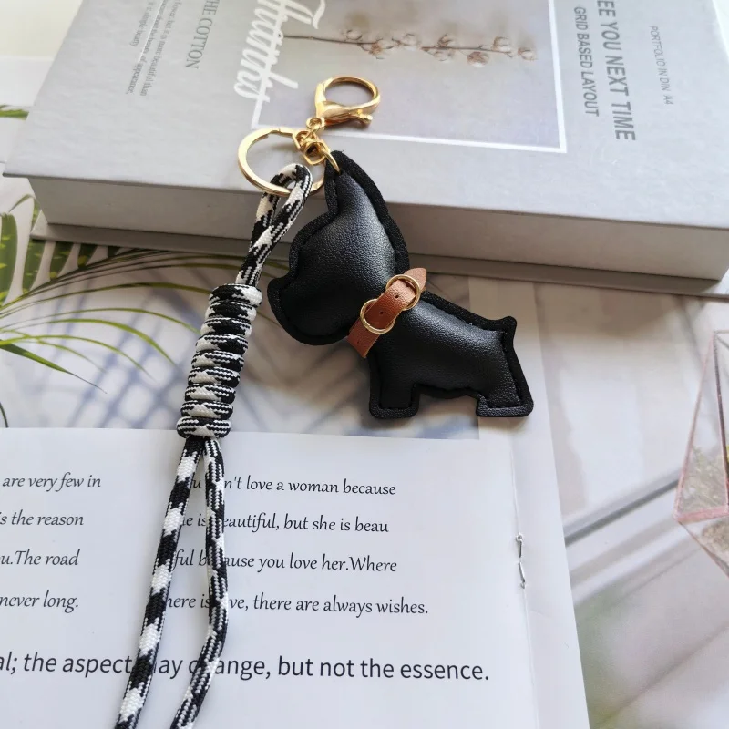 New Fashion French Bulldog Tassel Key Chain Women Cute KeyChain Bag Accessory PU Leather Tassels Car Key Ring Fringe Jewelry