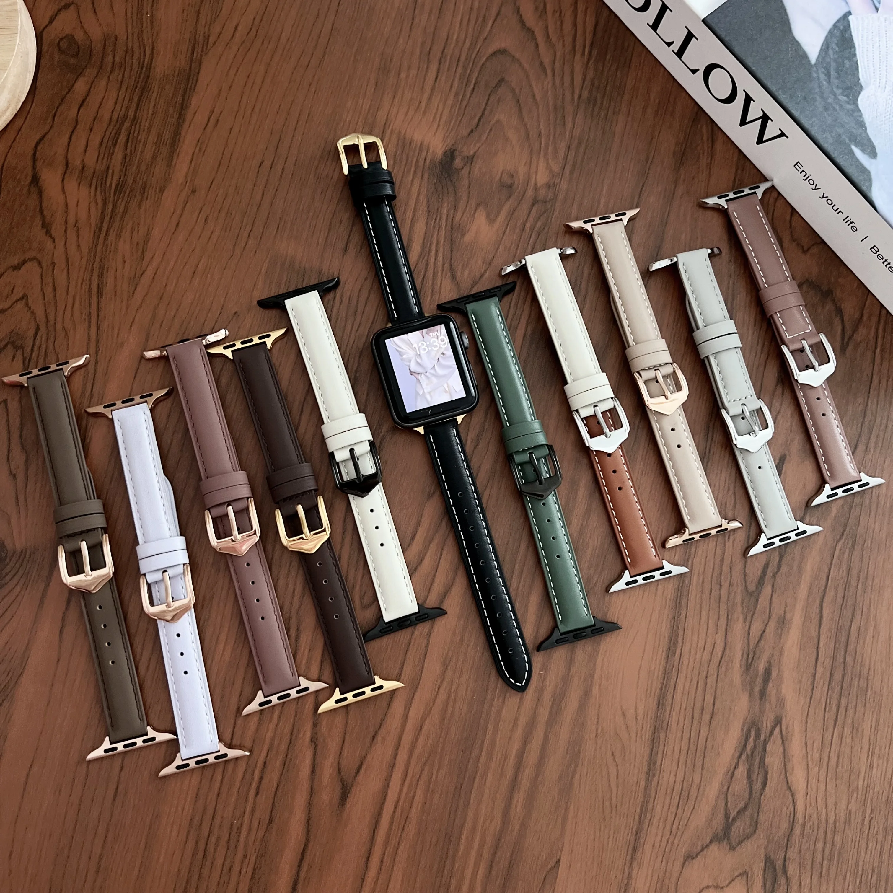 Suitable for Apple Watch Apple iwatche23456SE789 Lacquer Glossy Casual Leather Replacement Strap