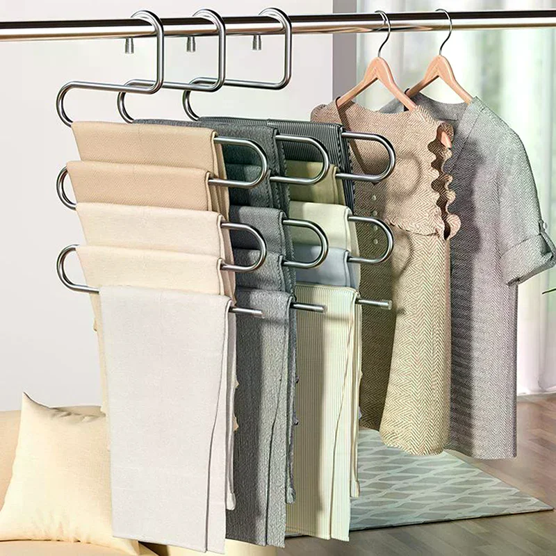 5 Layers Multi-functional Clothes Hangers Non-slip Pant Storage Rack Cloth Rack With Multiple Functions For Hanging And Storage