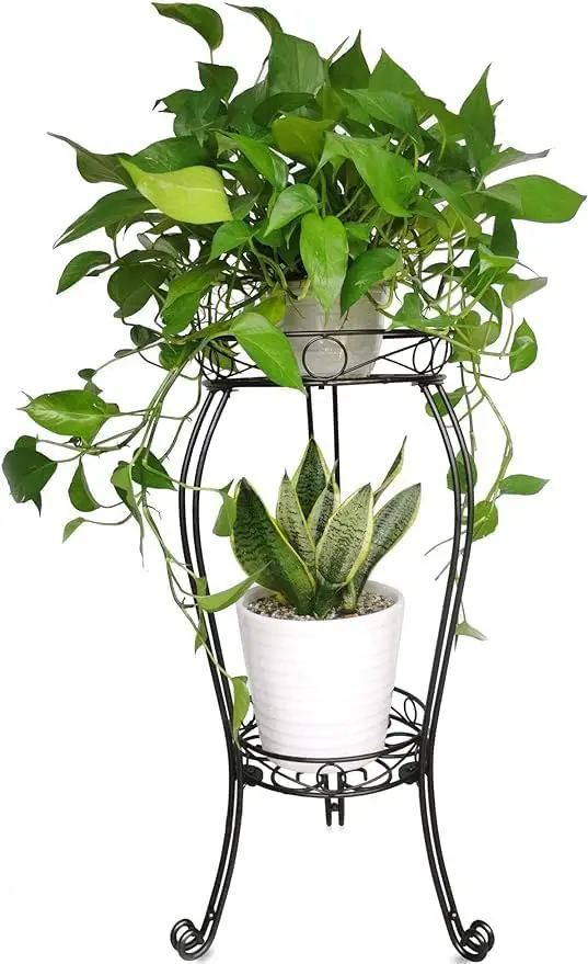 

28.4 Inch Tall Heavy Duty Metal Plant Stand for Indoor Outdoor Use, 2 Tier Flower Pot Rack Holds Big Plants