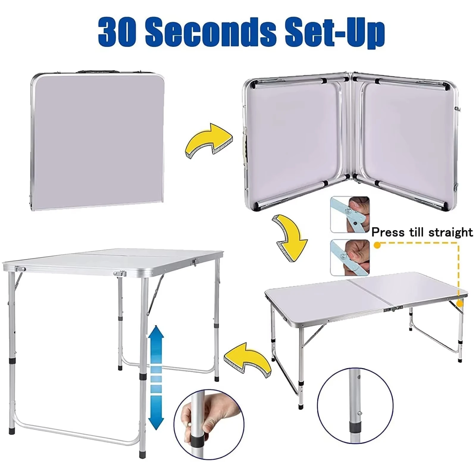 Lucn خفيفة الوزن طاولة قابلة للطي الألومنيوم 120 سنتيمتر 4ft ارتفاع قابل للتعديل 3 إعدادات التخييم نزهة شواء ث/مقبض حمل حديقة خارجية