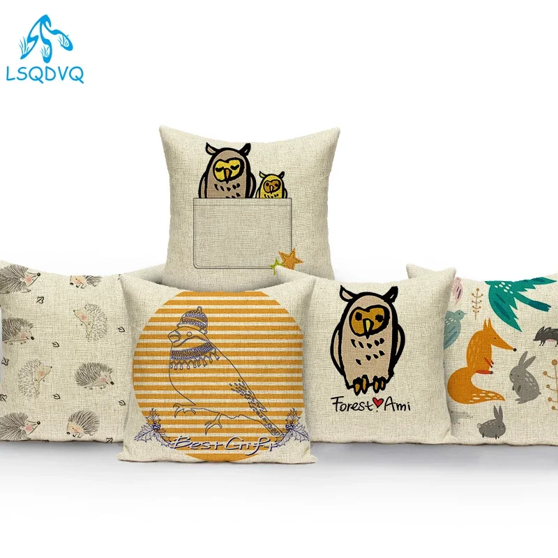 Cute Cartoon Animals Dog Cat Fox Hedgehog Pillow Covers Decorative Sofa Cushion Cover for Living Room Decoration Bed Pillowcase