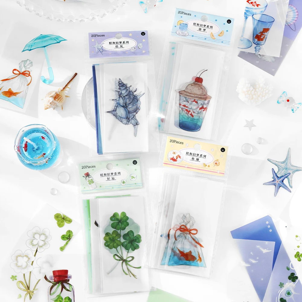 20 fogli Showa Dream Series Kawaii Ins Manuale creativo Carta decorativa Fai da te Spazzatura Ufficiale Scrapbook Carta materiale estetico