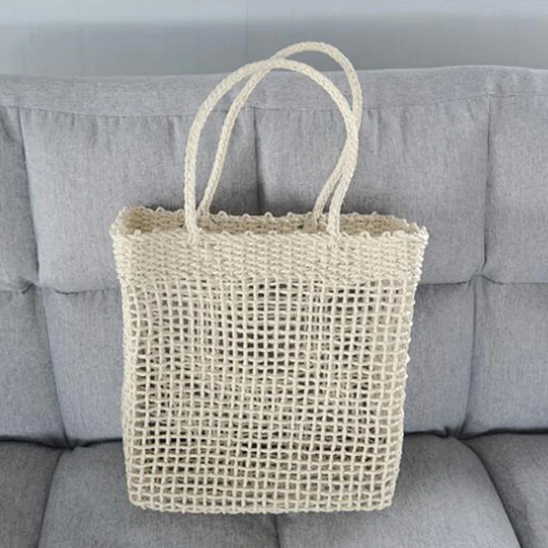 Fashion Rectangular Woven Handbag Mobile Phone Bag Women Straw Woven Bag Holiday Lady Hollow Out Shoulder Bag Beach Bag