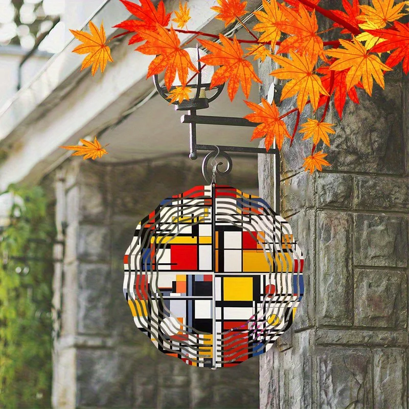 2D Flat, 1pc Metal Geometric Mondrian Wind Spinner Suncatcher  Bohemian Style Wall Hanging Wind Chime with Vibrant Colors