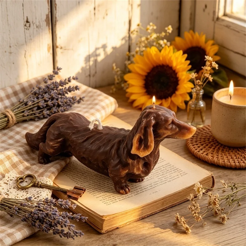 Molde de Silicone 3D Realista de Cachorro Dachshund para Velas, Figurino de Cachorro Salsicha de Corpo Longo, Molde de Cera para Amantes de Animais de Estimação, Decoração para Casa