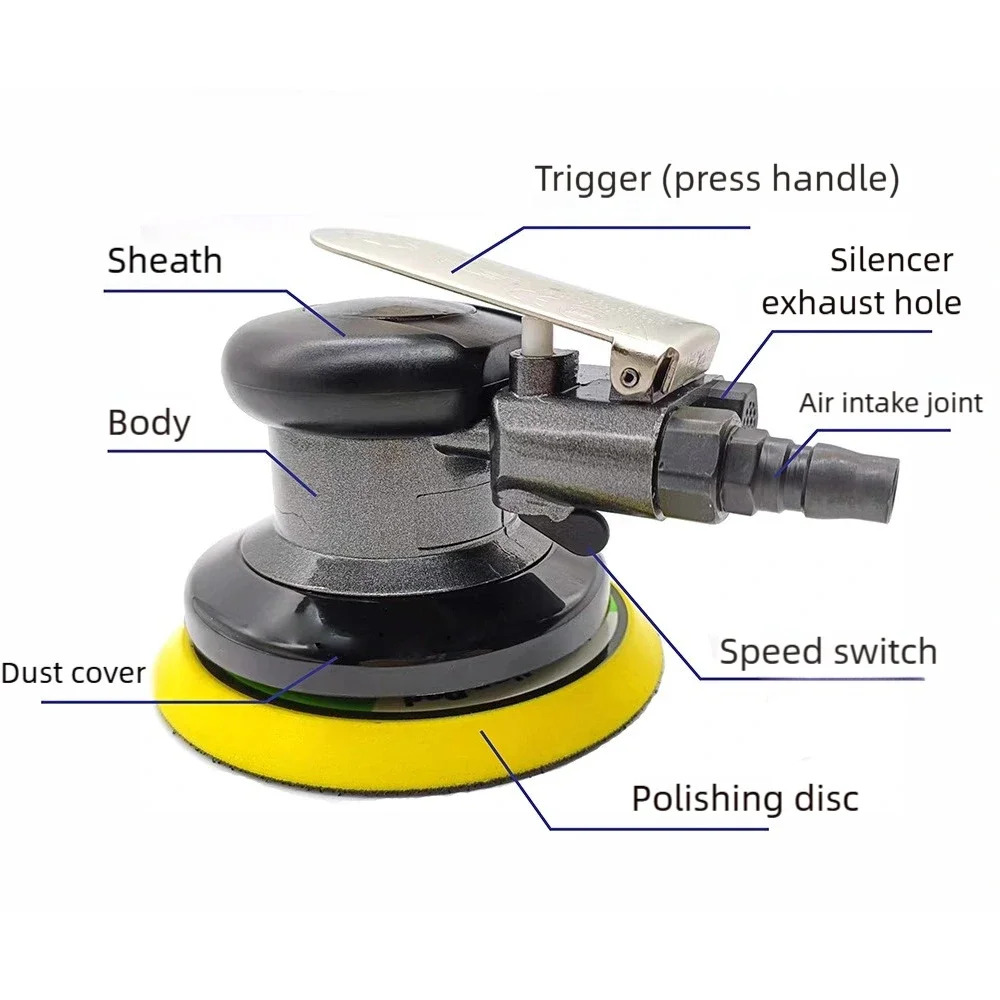 6inch 5inch Pneumatic Orbital Sander Air Polisher 125mm/150mm With Air Vacuuming Eccentric 5mm Polishing Grinding Waxing Machine