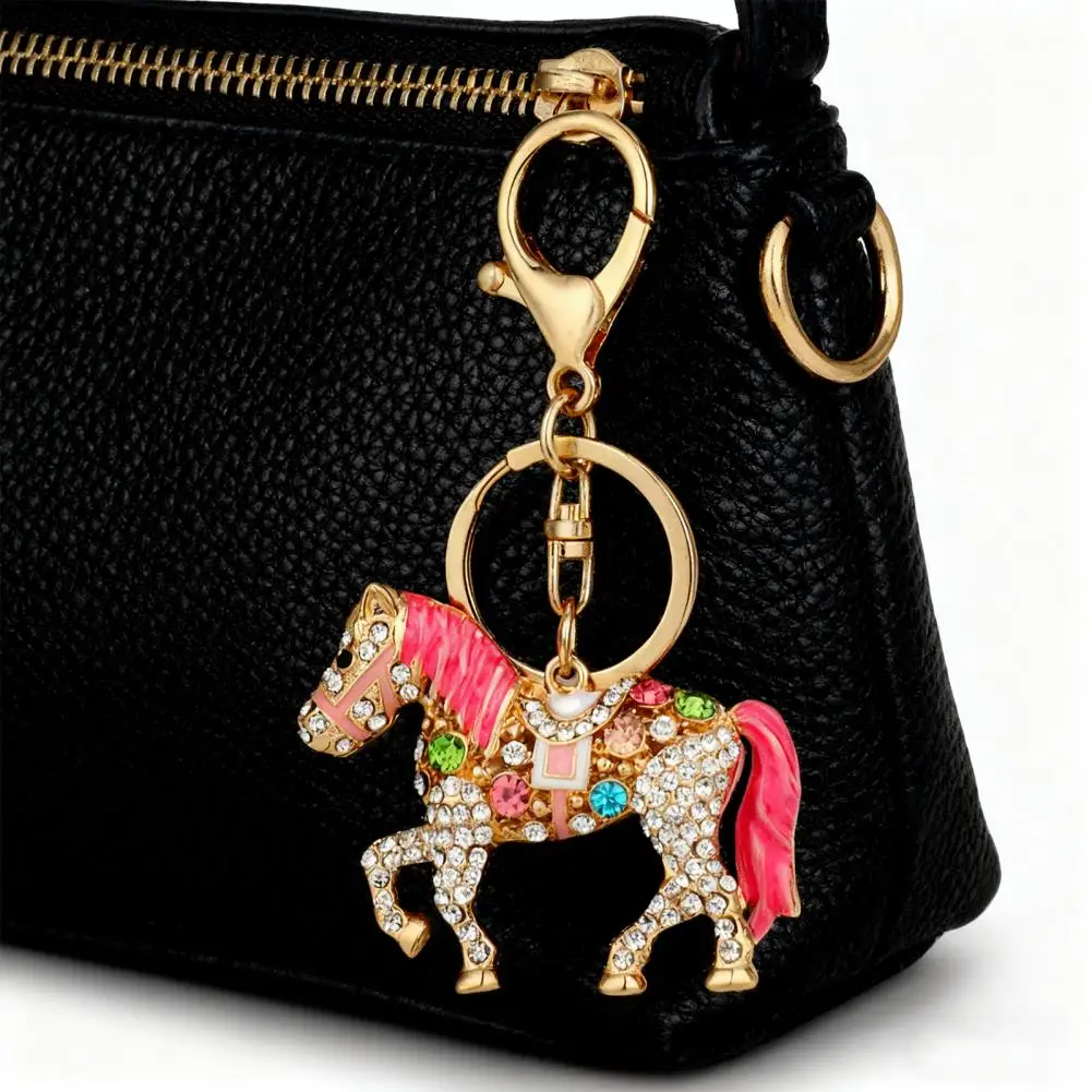 Decorative Purse Clip Sparkling Rhinestone Horse Keychain Pendant Cartoon Bag Charm Decorative Wallet Phone Accessory for Car