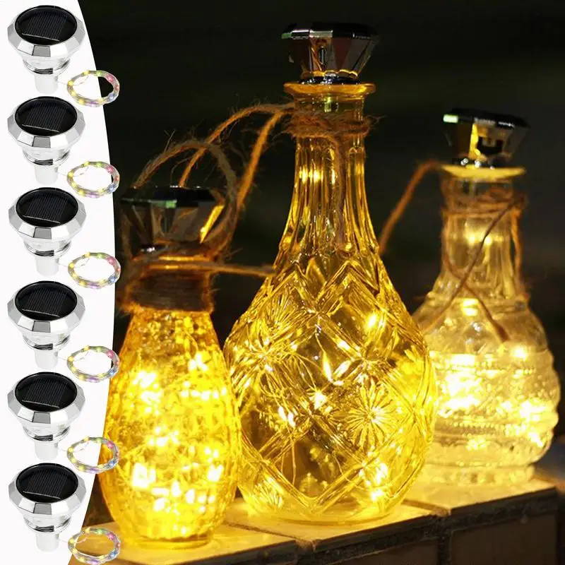 

6pcs Wine Bottle Fairy Lights Waterproof Solar Powered Lamp Decorations For Wedding Garden Holiday Gathering parties
