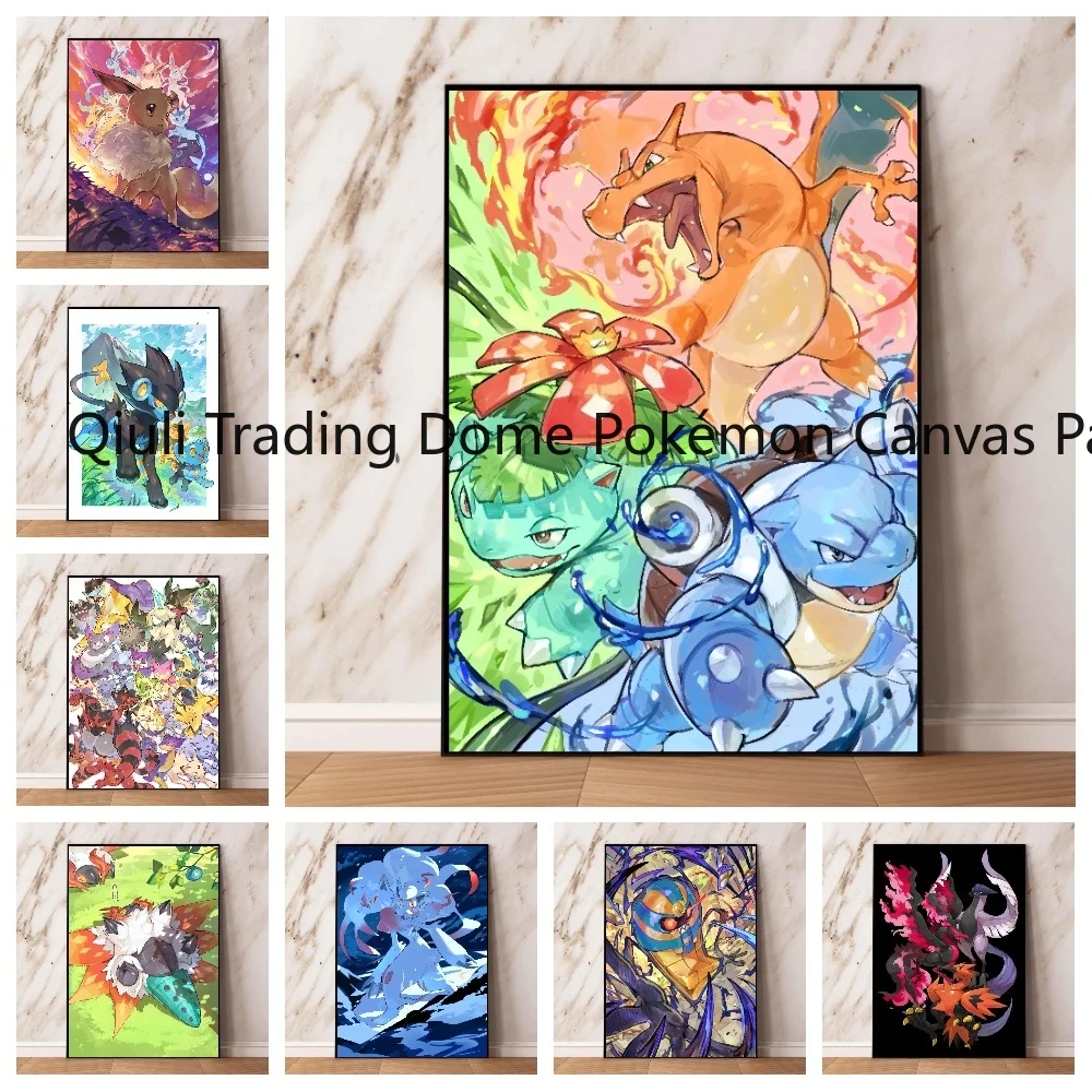 

Classic Pokemon Anime Peripheral Poster Decor Pikachu Charizard Wall Art Canvas Painting Modern Room Decor Picture Friends Gifts