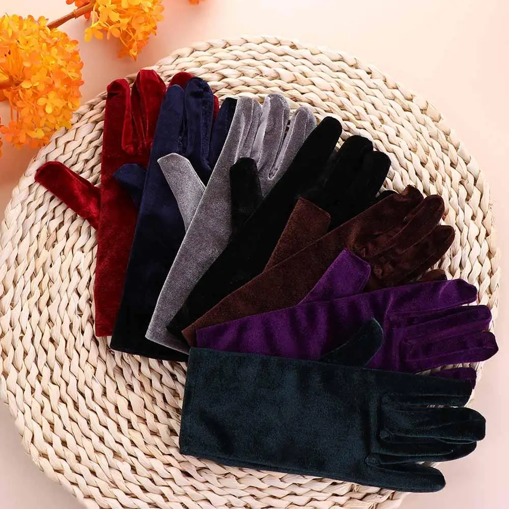 Gants de cyclisme en velours doré pour femme, mitaines de conduite, doigt complet, élastique, chaud, fête, automne, hiver